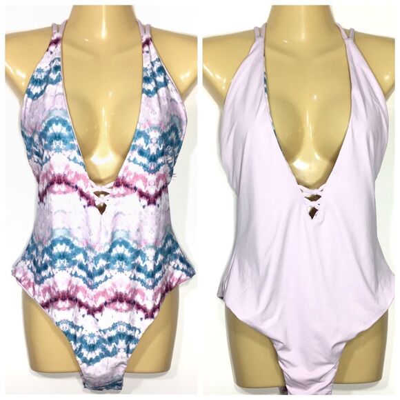 NWOT‎ B.SWIM MAKAI TIE DYE REVERSIBLE ONE PIECE SWIMSUIT LARGE - Picture 3 of 13